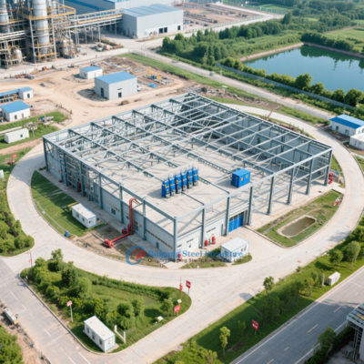 Atelier préfabriqué en acier PEB à grande portée pour usage industriel avec pont roulant et ventilation