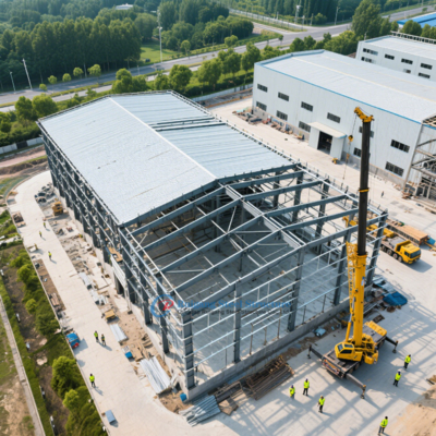 Entrepôt de structure en acier PEB préfabriqué en usine avec panneau sandwich de haute qualité